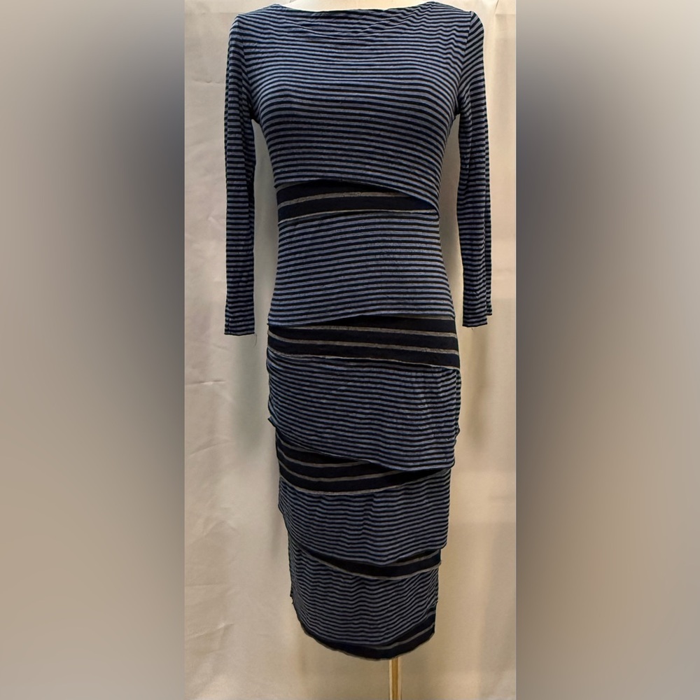 Bailey 44 Navy and Black Striped Long Sleeve Dress